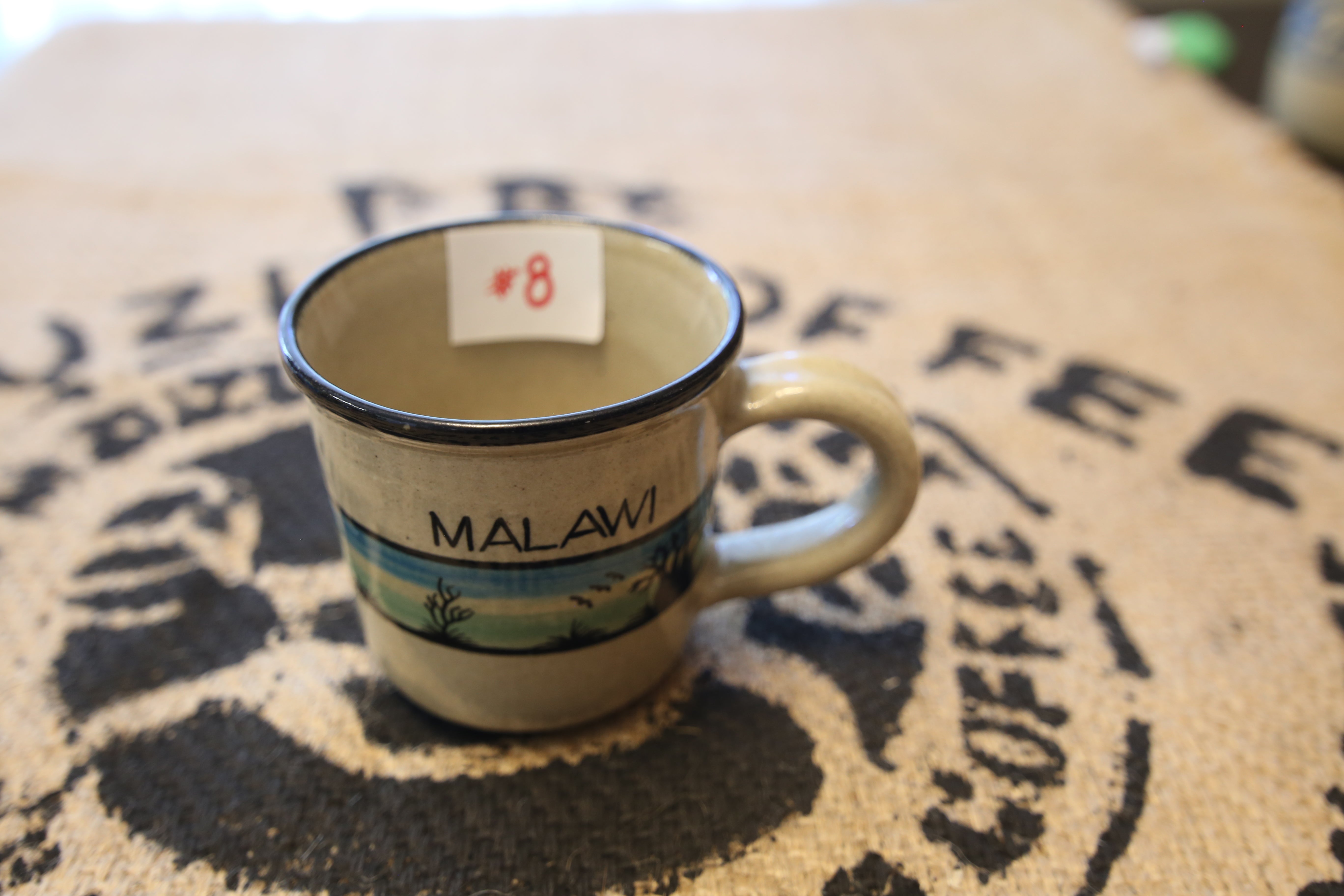 #8 Dedza mug "Malawi" with blue band painted scene